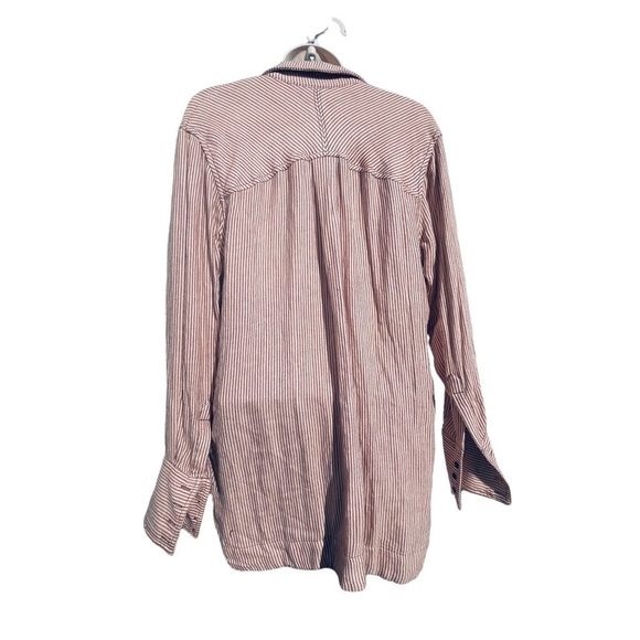 FREE PEOPLE On The Road Striped Oxford Tee Tunic Cranberry V-neck blouse - Picture 8 of 12